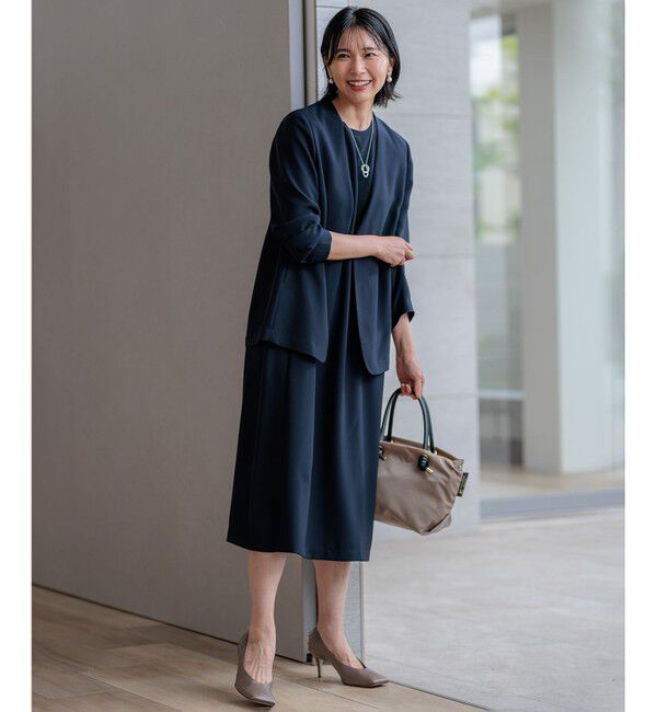 23区「【洗える/吸水速乾/UVカット/接触冷感】ストレッチジョーゼット ノーカラー ジャケット」|ノーカラージャケット|