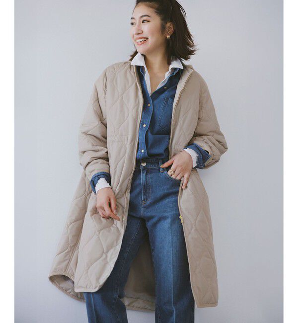 23区「【洗える/撥水加工】中綿 ロング パディング アウター」|ダウン|ベージュ系