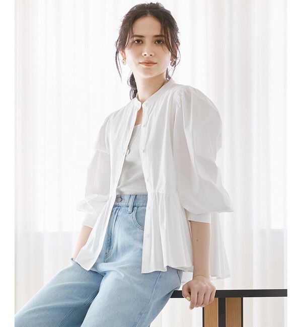 23区「【SLOW/一部店舗限定】タンブラーコットンブロード ブラウス」|シャツ・ブラウス|ホワイト系