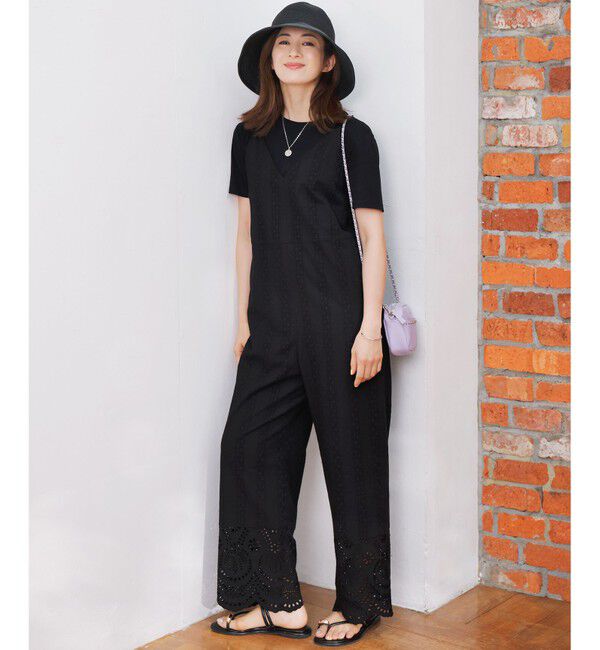 23区「【洗える】コットンエンブロイダリー オールインワン」|オールインワン|ブラック系