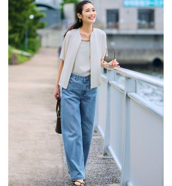 23区「【一部店舗限定/吸水速乾/UVカット/接触冷感】ストレッチジョーゼット フレンチスリーブ ブルゾン」|ブルゾン・スタジャン|