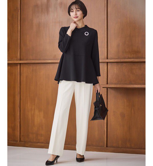 23区「【セットアップ対応/洗える】トリアセダブルジョーゼット 2WAYレース襟 ペプラムブラウス」|シャツ・ブラウス|