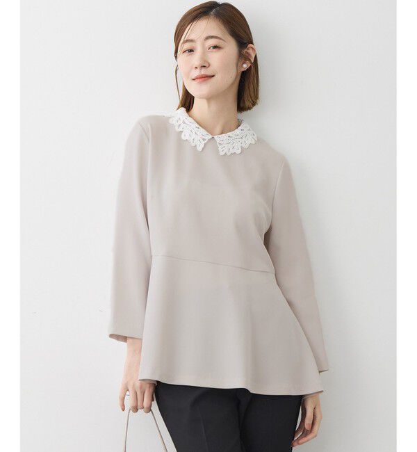 23区「【セットアップ対応/洗える】トリアセダブルジョーゼット 2WAYレース襟 ペプラムブラウス」|シャツ・ブラウス|ベージュ系