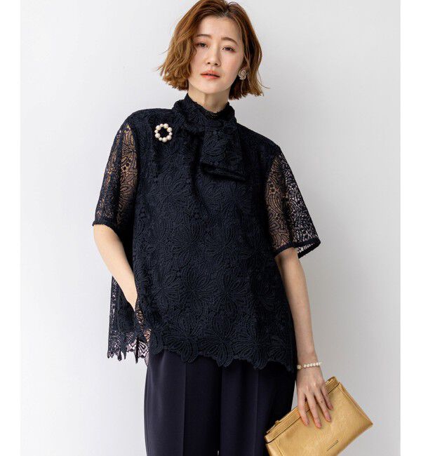 23区「【APPLAUDIR】Brocheリボンブーケレース ブラウス」|シャツ・ブラウス|ネイビー系