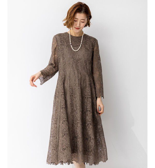 23区「【APPLAUDIR】Brocheリボンブーケレース ドレス」|ドレス|ブラウン系