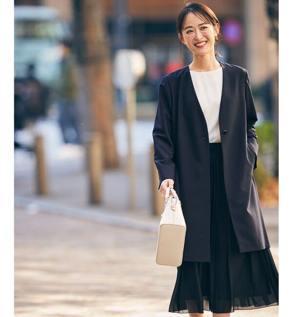 any SiS「カラーレスライト コート」|ノーカラーコート|ネイビー