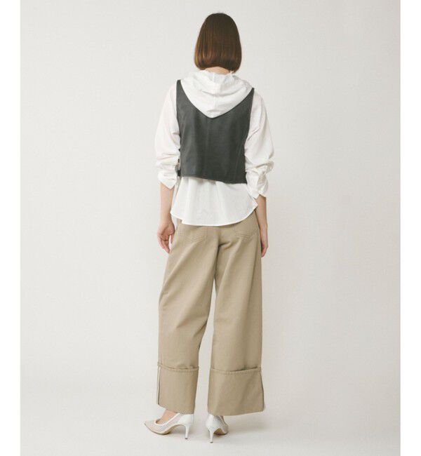  「レザーショートジレジャケット」|ノーカラージャケット|