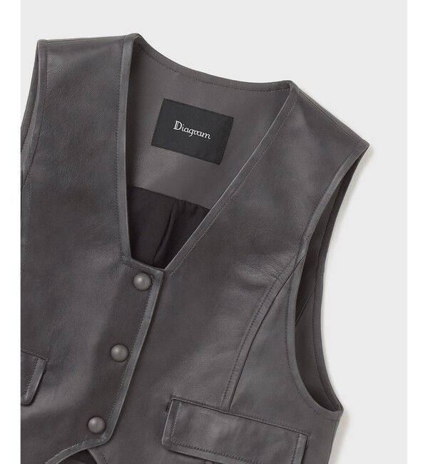  「レザーショートジレジャケット」|ノーカラージャケット|