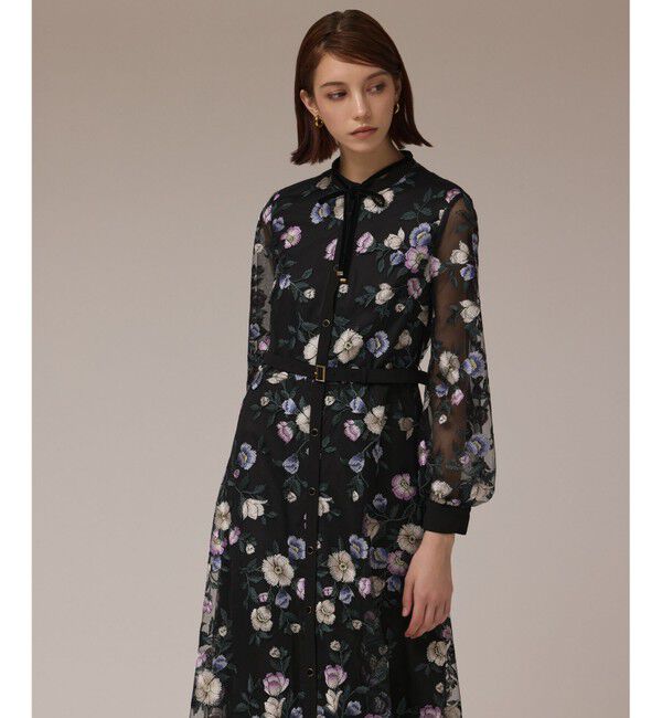 GRACE CONTINENTAL「マルチ刺繍フレアワンピース」|ワンピース|ブラック