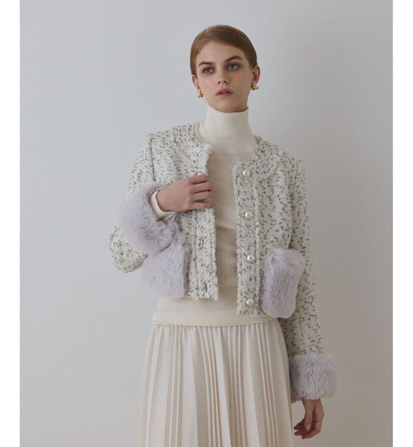 GRACE CONTINENTAL「ツイードコンビジャケット」|ノーカラージャケット|