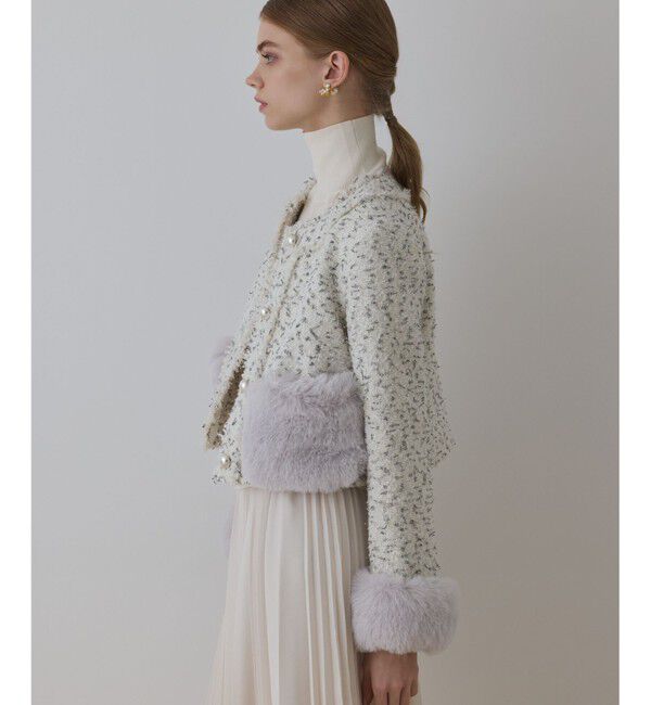 GRACE CONTINENTAL「ツイードコンビジャケット」|ノーカラージャケット|