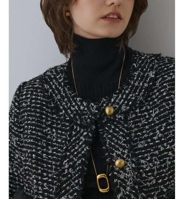 GRACE CONTINENTAL「ツイードコンビジャケット」|ノーカラージャケット|