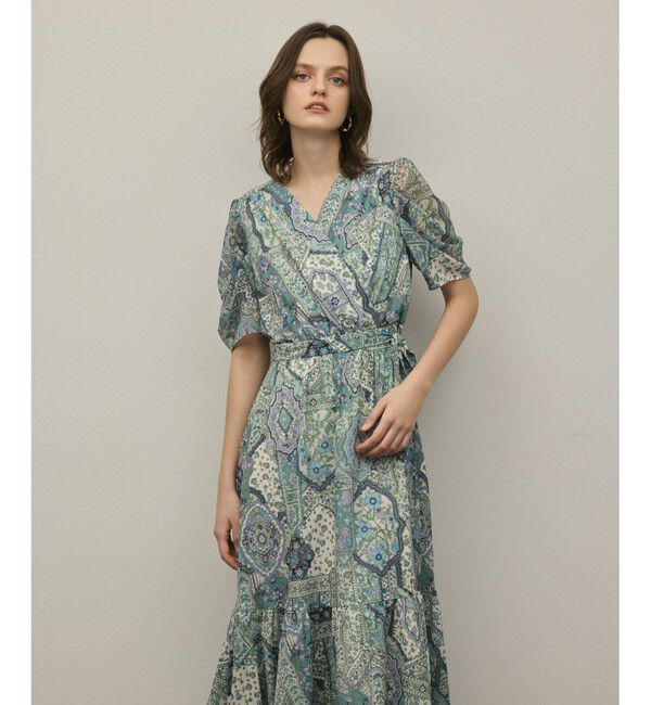 GRACE CONTINENTAL「パッチワークプリントワンピース」|ワンピース|グリーン