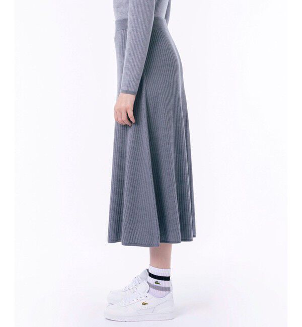 LACOSTE「ボリューム フレア 切り替えリブニットスカート」|スカート|グレー