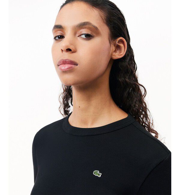 LACOSTE「ワンポイントリブニットスリムセーター」|Tシャツ・カットソー|ブラック