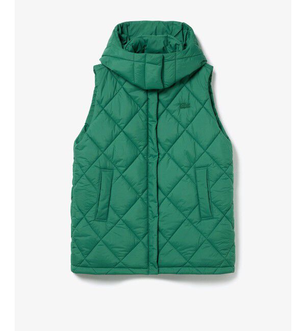 LACOSTE「撥水 ボリュームスタンドネック キルティングベスト / 2WAY フード取り外し可」|ダウンベスト・ベスト|グリーン