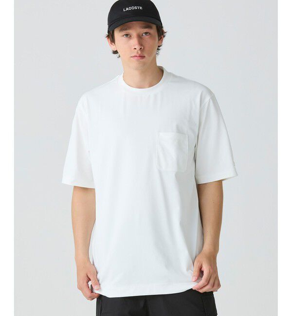 LACOSTE「ワンポイントロゴ オーバーサイズ ポケット半袖Tシャツ 透け防止 速乾 ストレッチ」|Tシャツ・カットソー|
