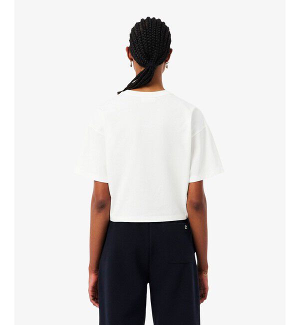 LACOSTE「ネーム＆ワニロゴパッチクロップド半袖Tシャツ」|Tシャツ・カットソー|