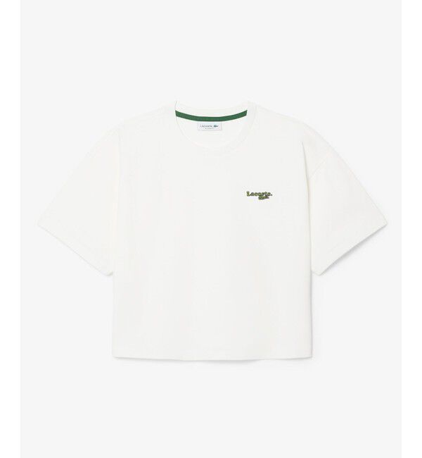 LACOSTE「ネーム＆ワニロゴパッチクロップド半袖Tシャツ」|Tシャツ・カットソー|