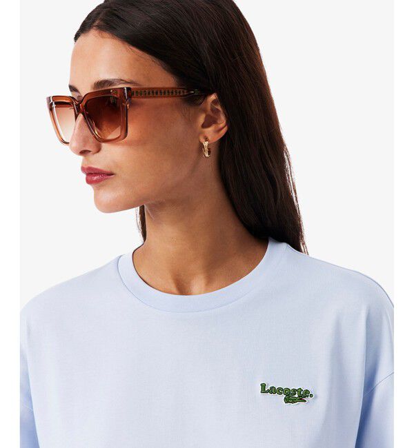 LACOSTE「ネーム＆ワニロゴパッチクロップド半袖Tシャツ」|Tシャツ・カットソー|