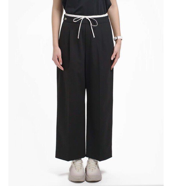 LACOSTE「レイヤードウエストタックワイドスラックスパンツ」|チノ|ブラック