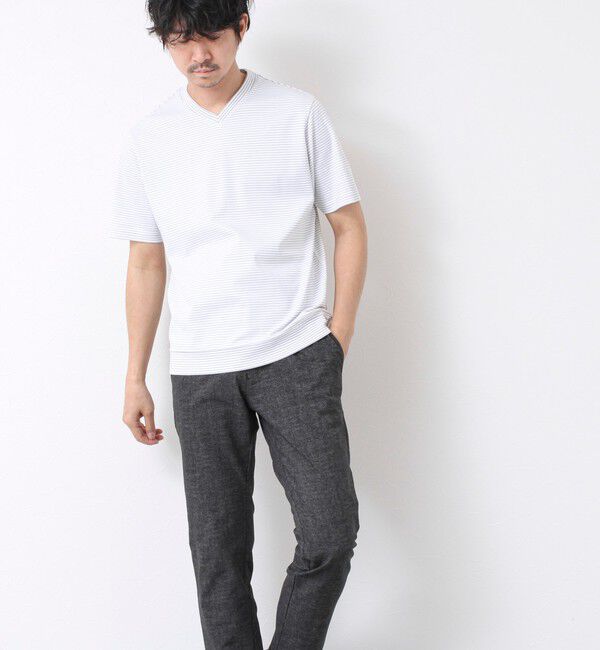 NOLLEY'S goodman「《ビジカジ対応》セミシルケットスムース ボーダー Vネック ドレスTシャツ 25SS」|Tシャツ・カットソー|