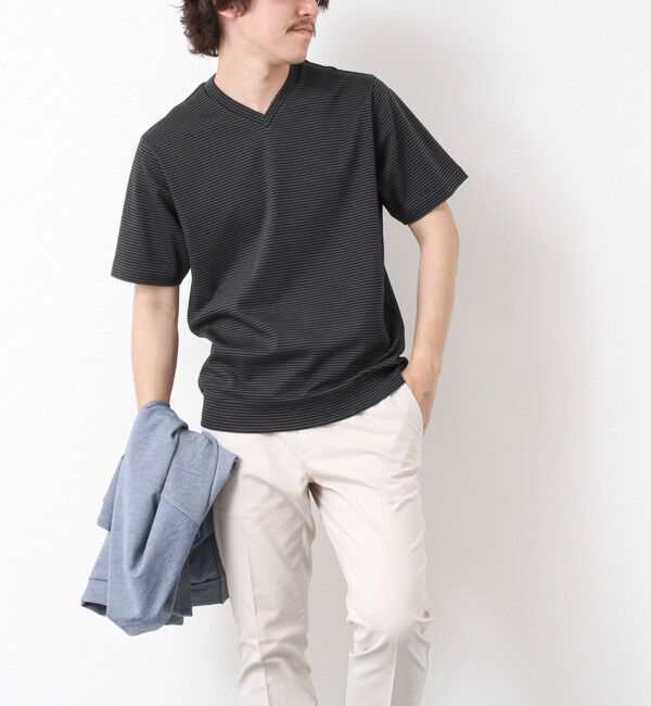 NOLLEY'S goodman「《ビジカジ対応》セミシルケットスムース ボーダー Vネック ドレスTシャツ 25SS」|Tシャツ・カットソー|