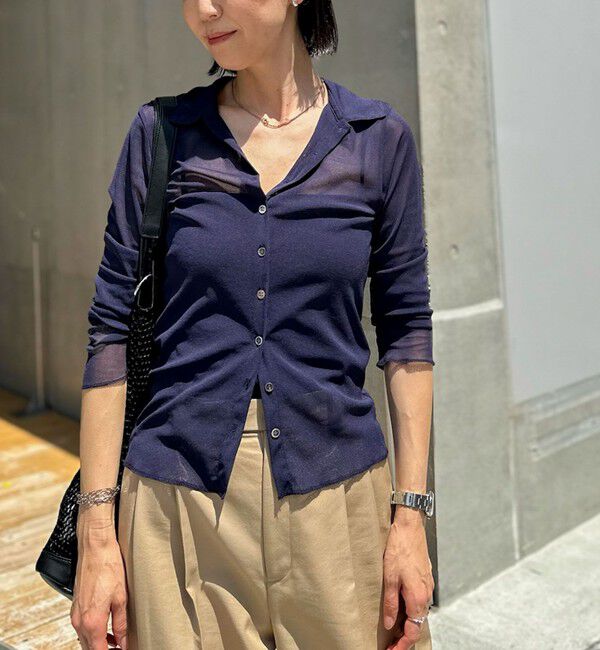 NOLLEY'S「チュール衿付きカットカーディガン」|カーディガン|ネイビー