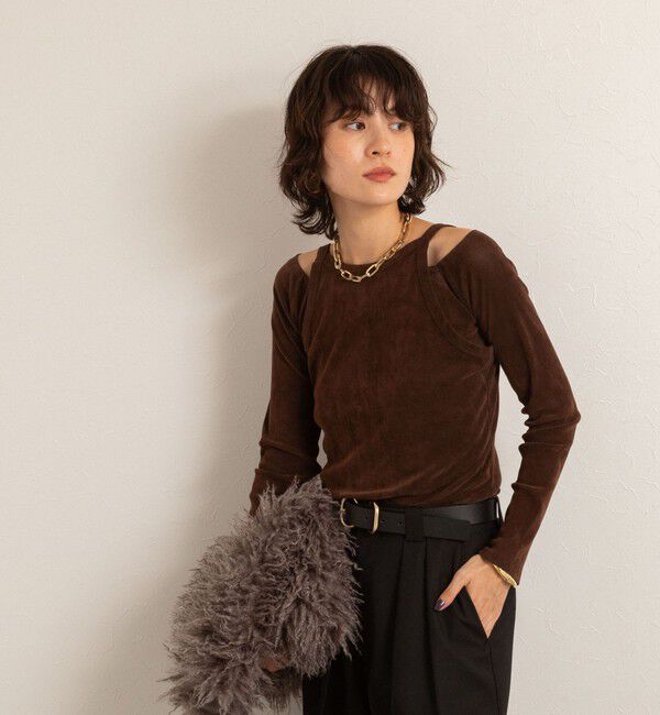 MAQWEL「【MAQWEL/マクウェル】ウォッシャブルベロアレイヤードトップス」|Tシャツ・カットソー|