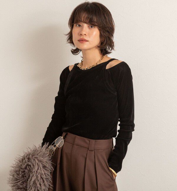 MAQWEL「【MAQWEL/マクウェル】ウォッシャブルベロアレイヤードトップス」|Tシャツ・カットソー|