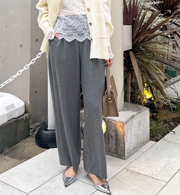 NOLLEY'S sophi「ウォッシャブル両面起毛ヘリンボーン/ストライプセミワイドパンツ」|その他|