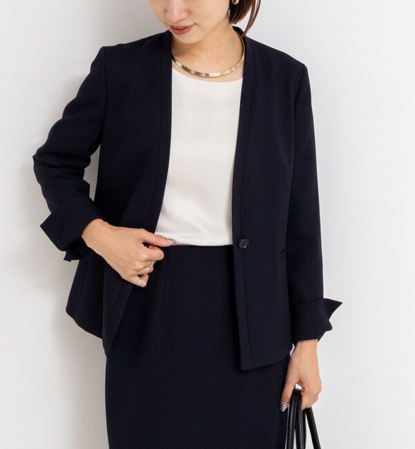 NOLLEY'S sophi「《セットアップ対応》ウォッシャブルウール調ノーカラージャケット」|ノーカラージャケット|ネイビー