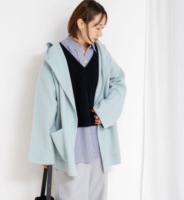 Rie Miller「ハーフ丈フーディー リバー風ニットコート」|その他|