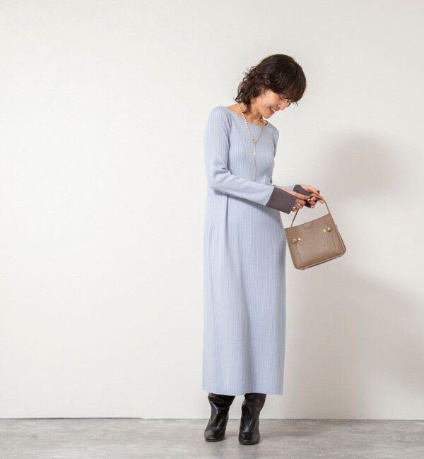 NOLLEY'S sophi「《手洗い可能》ウール混ワイドリブ袖口配色ロングワンピース」|ワンピース|