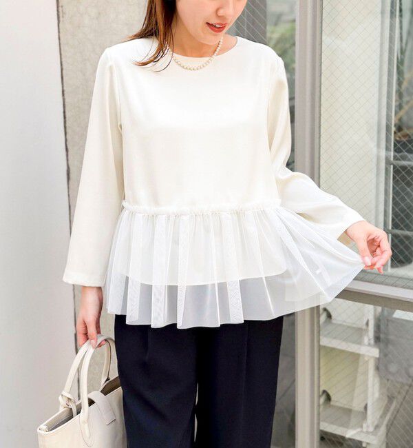 NOLLEY'S「ウォッシャブルオトナサテンペプラムブラウス」|シャツ・ブラウス|オフホワイト