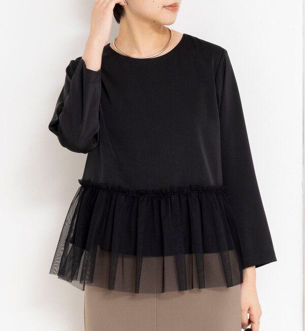 NOLLEY'S「ウォッシャブルオトナサテンペプラムブラウス」|シャツ・ブラウス|ブラック