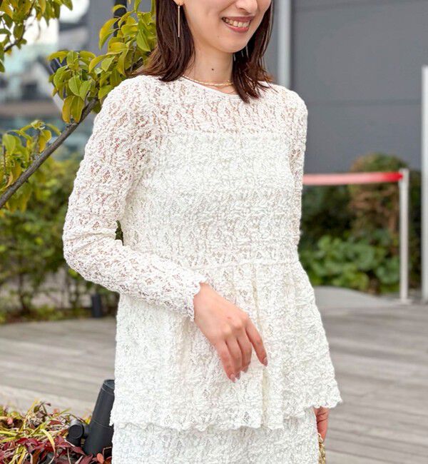 NOLLEY'S sophi「《セットアップ対応》ウォッシャブルストレッチレースペプラムプルオーバー」|シャツ・ブラウス|ホワイト