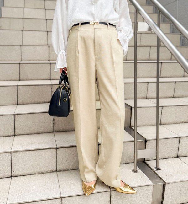 NOLLEY'S「《セットアップ対応》ウォッシャブルハイスペック麻調愛されセミワイドパンツ」|その他|ベージュ