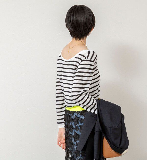 Rie Miller「ウォッシャブルブークレーボーダーバックUネックプルオーバー」|ニット・セーター|