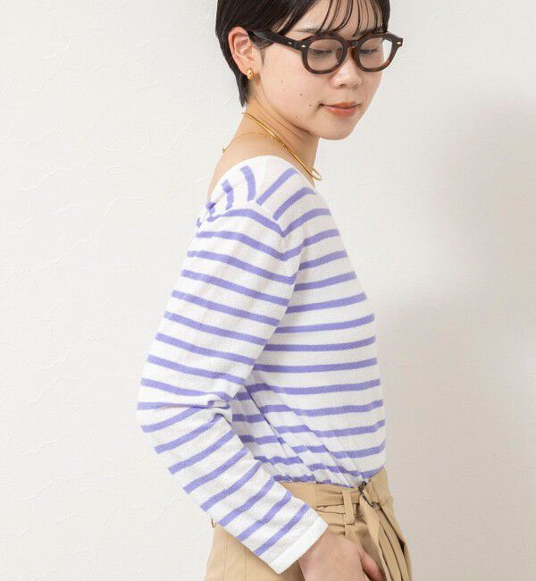 Rie Miller「ウォッシャブルブークレーボーダーバックUネックプルオーバー」|ニット・セーター|