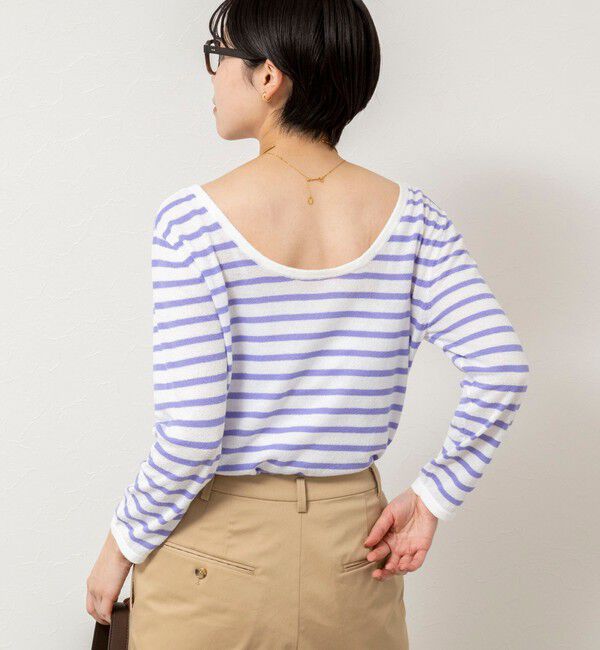 Rie Miller「ウォッシャブルブークレーボーダーバックUネックプルオーバー」|ニット・セーター|