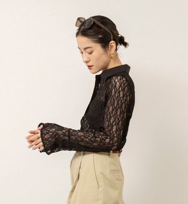 MAQWEL「【MAQWEL/マクウェル】ウォッシャブルストレッチレースシャツ」|シャツ・ブラウス|