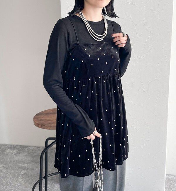 fredy emue「《セットアップ対応》ベロアドット刺繍キャミブラウス」|キャミソール|