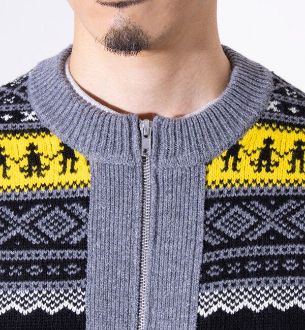 GLOSTER「【GLOSTER/グロスター】フェアアイル柄 エスニック ジップカーディガン ユニセックス」|カーディガン|