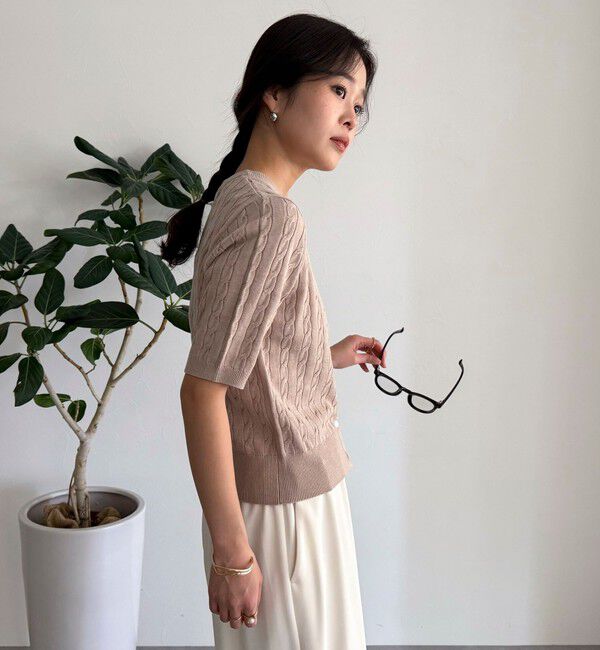 fredy emue「FR刺繍ケーブル柄半袖カーディガン」|カーディガン|