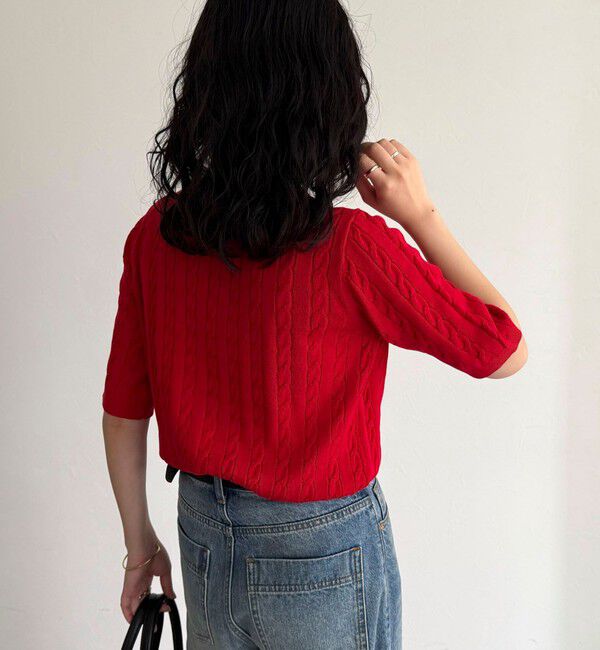 fredy emue「FR刺繍ケーブル柄半袖カーディガン」|カーディガン|