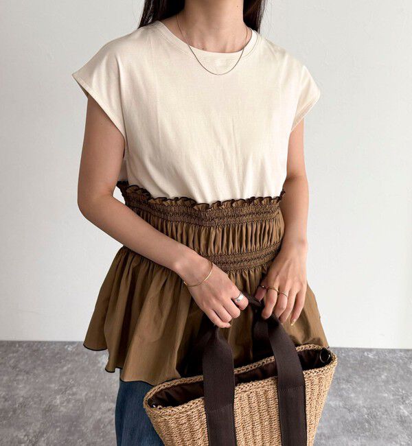 fredy emue「スモッキングフレンチプルオーバー」|Tシャツ・カットソー|ベージュ