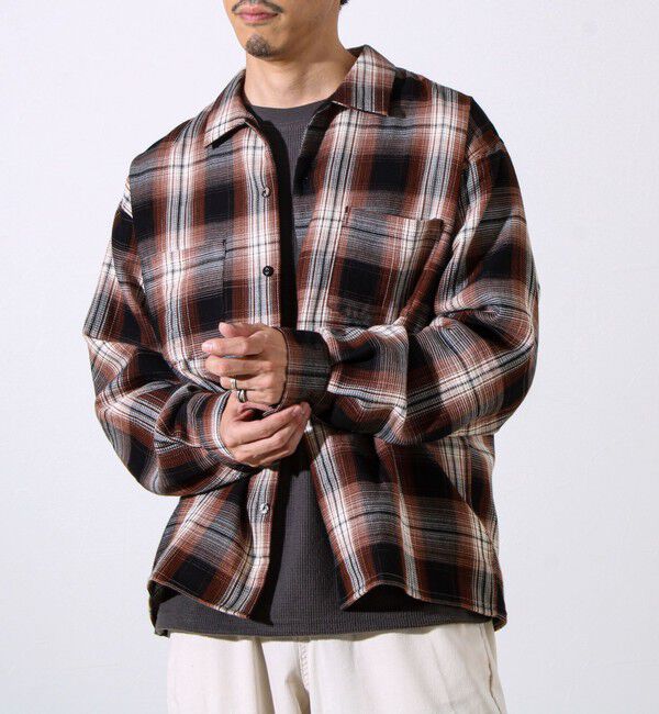 GLOSTER「【残暑にも快適なさらっとシャツ】ワッフルチェック ロングスリーブシャツ オンブレチェック」|シャツ・ブラウス|