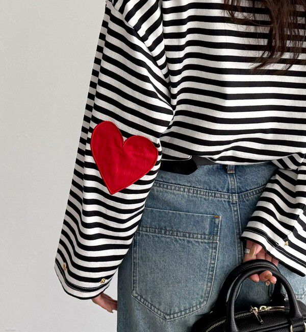 fredy emue「ボーダーハートパッチプルオーバー」|Tシャツ・カットソー|