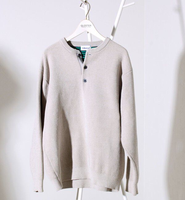 GLOSTER「【昨年人気アイテム再登場！チクチクしないニット】モールバックボーダー ヘンリーネックニット」|ニット・セーター|
